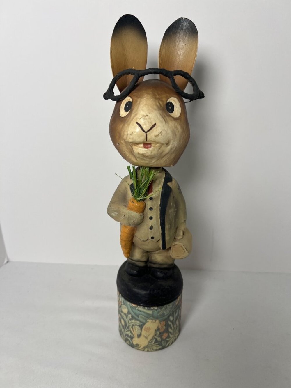VTG Bethany Lowe Rabbit Papier Mache Bobble Head Nodder Bunny Trinket box 11"
